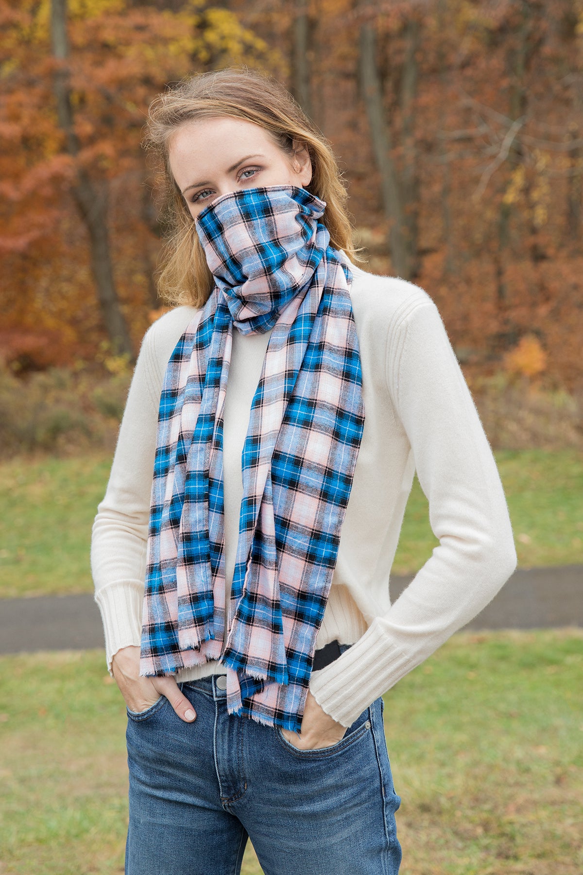Plaid Scarf with Hidden Pocket