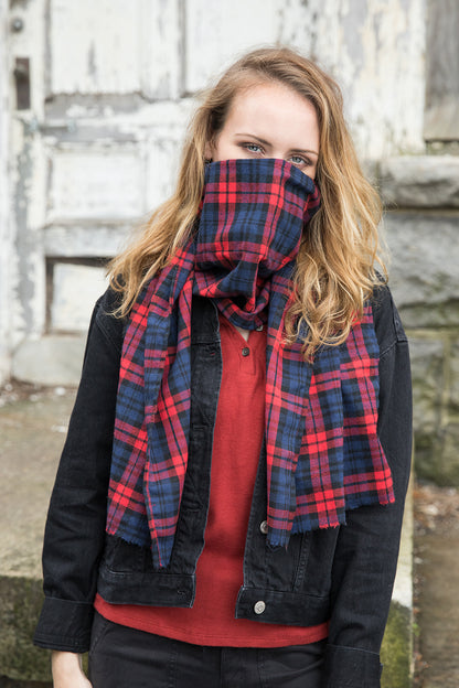 Plaid Scarf with Hidden Pocket