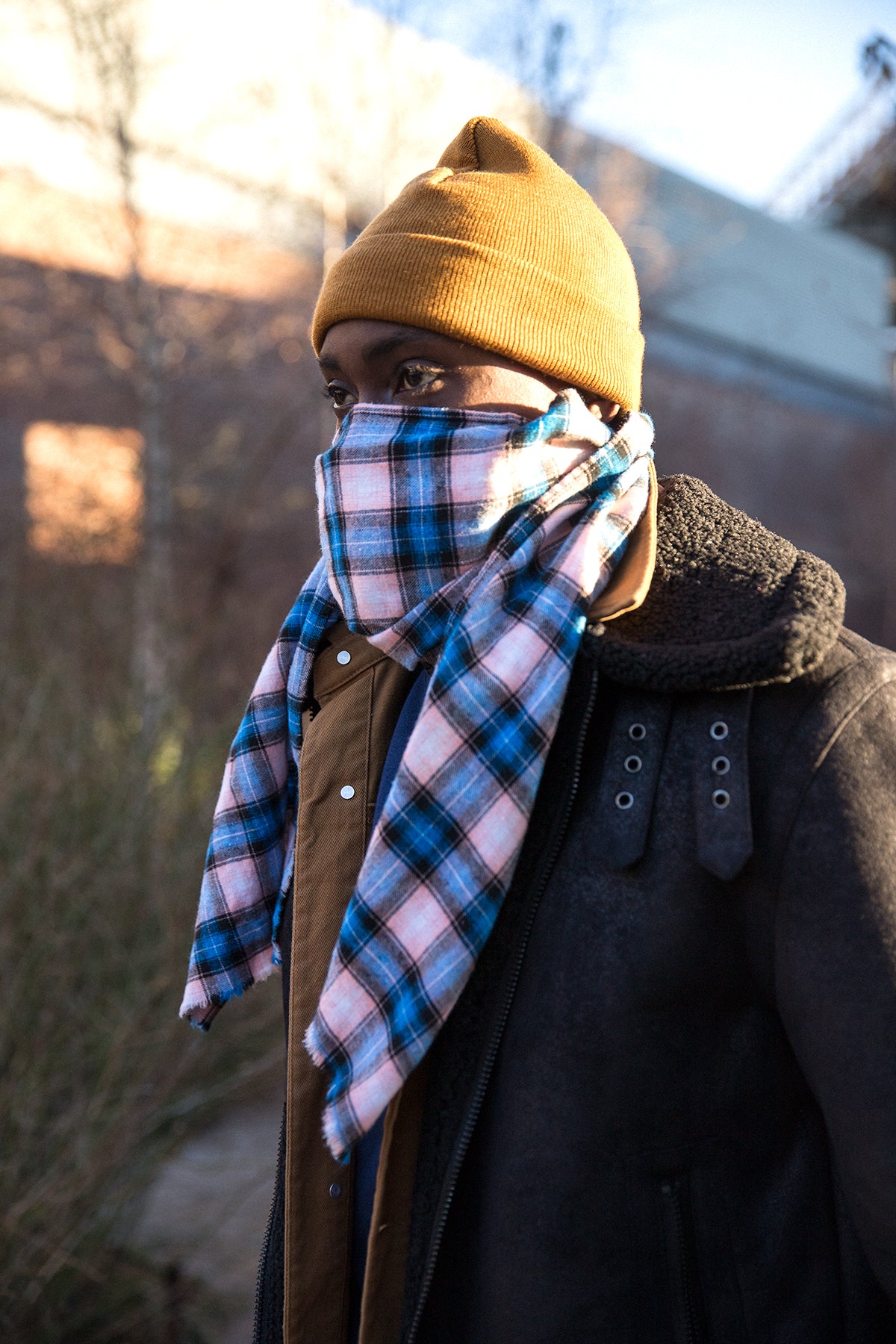 Plaid Scarf with Hidden Pocket